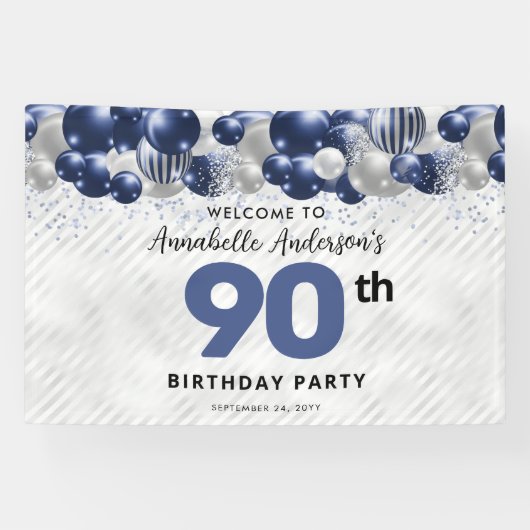 Banderoles Glam Navy Blue Silver Balloon Parties scintillant (Horizontal)