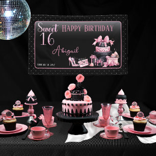 Banderoles Glam Pink Black Fashion Sweet 16 Anniversaire