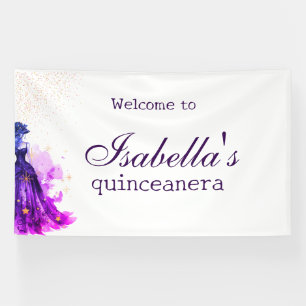Banderoles Glam Quince parties scintillant robe violette Symb