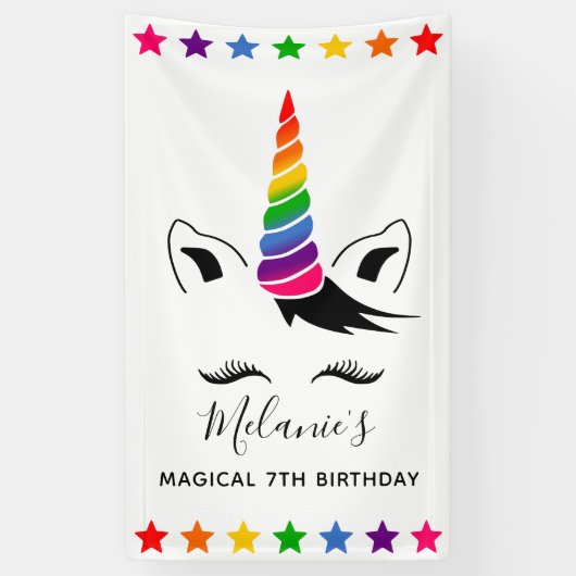 Banderoles Glam Rainbow Unicorn fête d'anniversaire (Vertical)