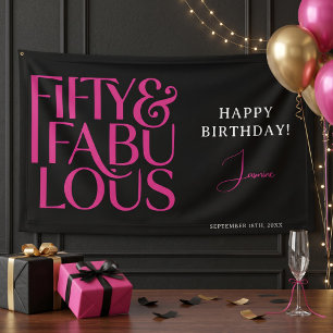 Banderoles Glam Rose Chaud Noir 50 & Fabuleux Joyeux Annivers