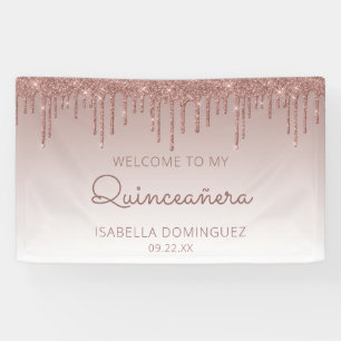 Banderoles Glam Rose Gold Pailleté Dégoulinant Quinceañera