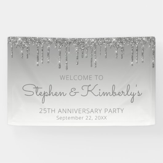 Banderoles Glam Silver Parties scintillant Drip 25th Annivers (Horizontal)