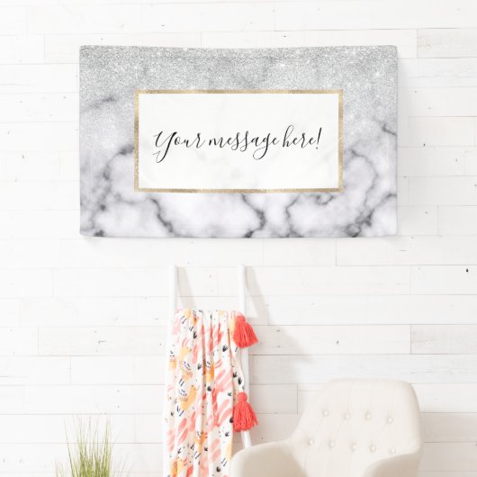 Banderoles Glamorous Silver White Glitter Marble Gradient (En situation)