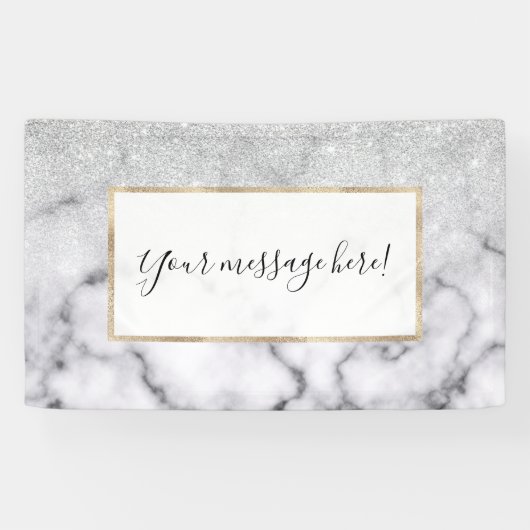 Banderoles Glamorous Silver White Glitter Marble Gradient (Horizontal)