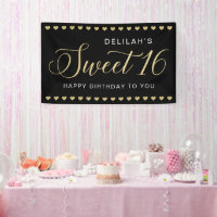 Glamour Black Gold Heart Sweet 16 Anniversaire