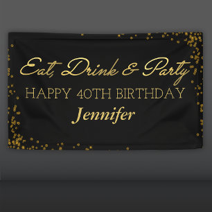 Banderoles Glamour noir et or Adulte Joyeux anniversaire