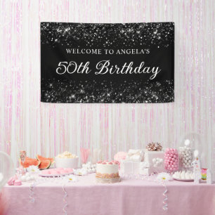Banderoles Glittery Black 50th Birthday Welcome