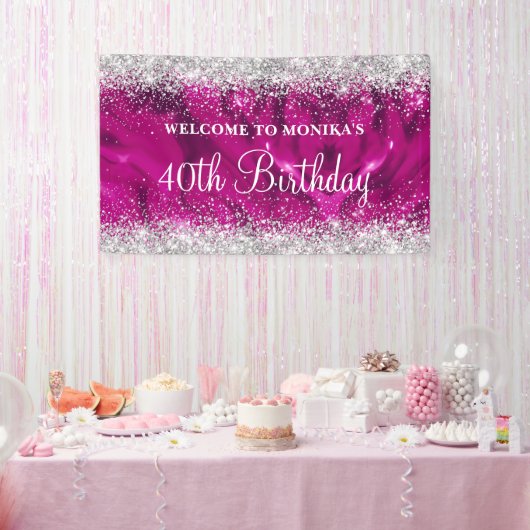 Banderoles Glittery Hot Pink Silver 40e anniversaire Bienvenu (Fête)