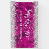 Banderoles Glittery Hot Pink Silver 40e anniversaire Bienvenu (Vertical)