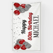 Banderoles Glittery Silver et Red Happy Birthday Banner (Vertical)