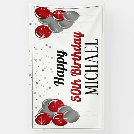 Banderoles Glittery Silver et Red Happy Birthday Banner (Vertical)
