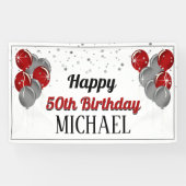 Banderoles Glittery Silver et Red Happy Birthday Banner (Horizontal)