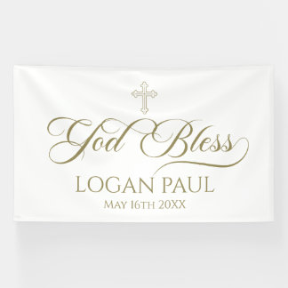 Banderoles GOD BLESS gold banner backdrop 