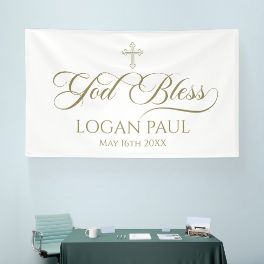 Banderoles GOD BLESS gold banner backdrop  (Salon professionnel)
