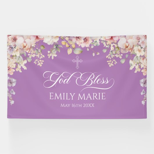 Banderoles GOD BLESS Orchids purple banner backdrop  (Horizontal)