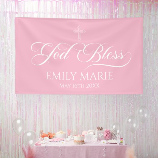 Banderoles GOD BLESS PINK banner backdrop  (Fête)