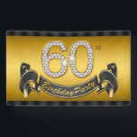 Banderoles Gold 60th Birthday Party<br><div class="desc">Bannière de fête du 60e anniversaire avec de beaux numéros de diamants or et jolie bannière noir et or sur un élégant arrière - plan or. Vous pouvez modifier la taille de la bannière numérique et ajouter du texte pour personnaliser cette élégante bannière de fête du 60e anniversaire! Il s'agit...</div>