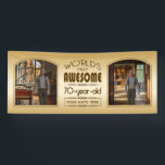 Banderoles Gold 70th Birthday World's Best Custom Photo Frame<br><div class="desc">Célébrez l'anniversaire marquant de votre aîné préféré avec ce cadeau classe qui leur rappelle à quel point ils sont fabuleux. Des lignes et des tons clairs de brun, d'or et de crème composent ce cadre simple mais élégant qui peut être customisé avec vos photos, noms, initiales ou autres textes préférés....</div>