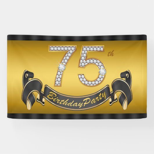 Banderoles Gold 75th Birthday Party (Horizontal)
