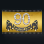 Banderoles Gold 90th Birthday Party<br><div class="desc">Bandeau de fête du 90e anniversaire avec de beaux numéros de diamants or et joli bandeau noir et or 90e anniversaire sur un élégant arrière - plan or. Vous pouvez modifier la taille de la bannière numérique et ajouter du texte pour personnaliser cette élégante bannière de fête du 80e anniversaire!...</div>
