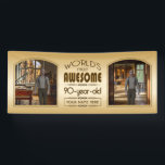 Banderoles Gold 90th Birthday World's Best Custom Photo Frame<br><div class="desc">Célébrez l'anniversaire marquant de votre aîné préféré avec ce cadeau classe qui leur rappelle à quel point ils sont fabuleux. Des lignes et des tons clairs de brun, d'or et de crème composent ce cadre simple mais élégant qui peut être customisé avec vos photos, noms, initiales ou autres textes préférés....</div>