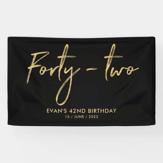 Banderoles Gold & Black 42th Birthday Party Welcome Banner (Horizontal)