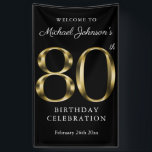Banderoles Gold & Black 80th Birthday Elegant Welcome Party<br><div class="desc">Gold & Black 80th Birthday Elegant Welcome Party Banner. Conception simple mais classe de thème d'anniversaire avec l'année de naissance jalon dans l'effet de texte en or solide! Design élégant pour tout genre, homme ou femme. C'est certainement une façon solide de célébrer votre anniversaire ! Consultez la collection pour coordonner...</div>