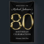 Banderoles Gold & Black 80th Birthday Elegant Welcome Party<br><div class="desc">Gold & Black 80th Birthday Elegant Welcome Party Banner. Conception simple mais classe de thème d'anniversaire avec l'année de naissance jalon dans l'effet de texte en or solide! Design élégant pour tout genre, homme ou femme. C'est certainement une façon solide de célébrer votre anniversaire ! Consultez la collection pour coordonner...</div>