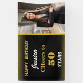 Banderoles Gold Black Custom Joyeux Anniversaire Photo Party (Vertical)