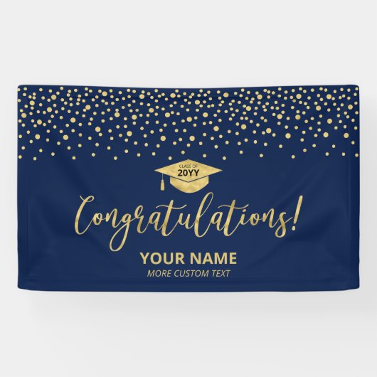 Banderoles Gold & Blue Confetti Félicitation Graduation (Horizontal)