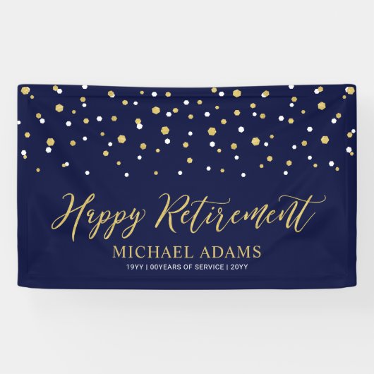 Banderoles Gold & Blue Confetti | Joyeux parti de retraite (Horizontal)