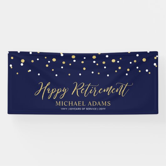 Banderoles Gold & Blue Confetti | Joyeux parti de retraite (Horizontal)