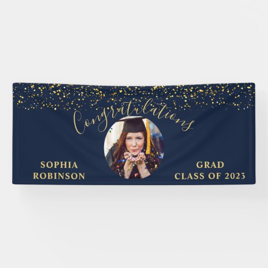 Banderoles Gold Blue Custom Photo Graduation Party (Horizontal)