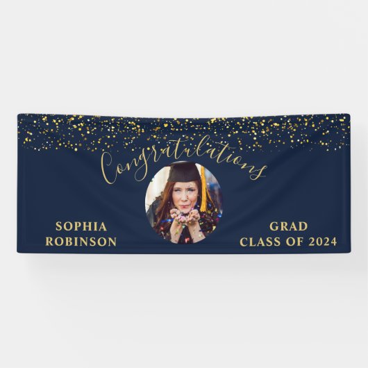 Banderoles Gold Blue Custom Photo Graduation Party (Horizontal)