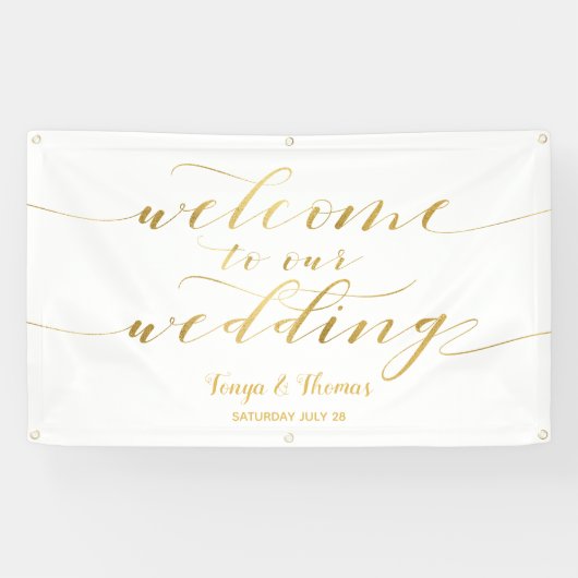 Banderoles Gold Calligraphy White Bienvenue À Notre Mariage (Horizontal)
