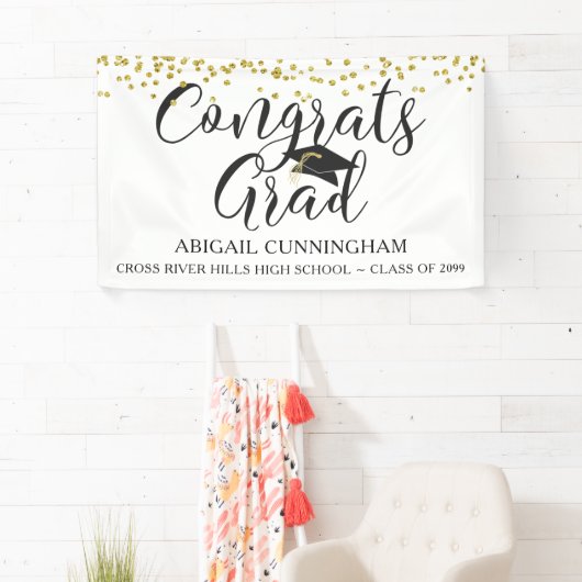 Banderoles Gold Confetti Script GRAS GRAD Blanc (En situation)