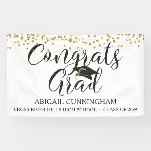 Banderoles Gold Confetti Script GRAS GRAD Blanc (Horizontal)