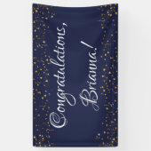 Banderoles Gold Faux Confetti, Dark Navy Blue Félicitations (Vertical)