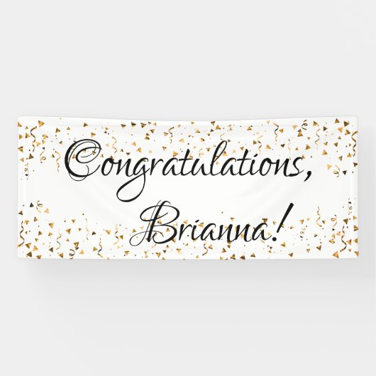 Banderoles Gold Faux Confetti Noir et Blanc Félicitations (Horizontal)