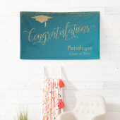 Banderoles Gold Félicitations Graduation Ombre Turquoise (En situation)