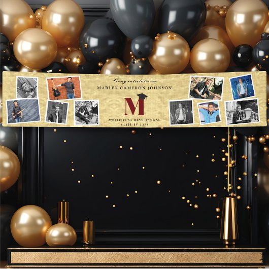 Banderoles Gold Foil Monogramme 10 Multi Photo Graduation Par