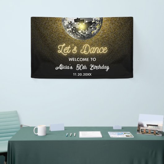 Banderoles Gold Halftone Disco Ball Dansons Anniversaire (Salon professionnel)