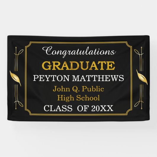 Banderoles Gold Leaf Félicitations Diplômé 20XX (Horizontal)