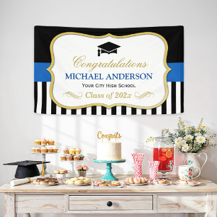 Banderoles Gold Navy Black White Stripes Graduation Party