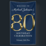 Banderoles Gold Navy Blue 80th Birthday Party Elégant Bienven<br><div class="desc">Gold Navy Blue 80th Birthday Party Élégante bannière de bienvenue. Conception simple mais classe de thème d'anniversaire avec l'année de naissance jalon dans l'effet de texte en or solide! Design élégant pour tout genre, homme ou femme. C'est certainement une façon solide de célébrer votre anniversaire ! Consultez la collection pour...</div>
