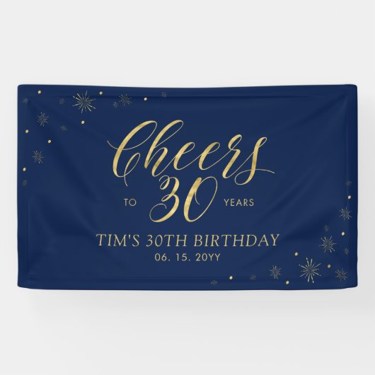 Banderoles Gold & Navy Modern Cheers 30e fête d'anniversaire (Horizontal)