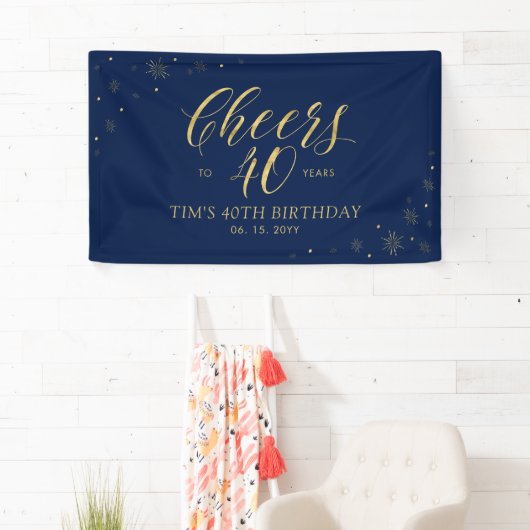 Banderoles Gold & Navy Modern Cheers 40e fête d'anniversaire (En situation)