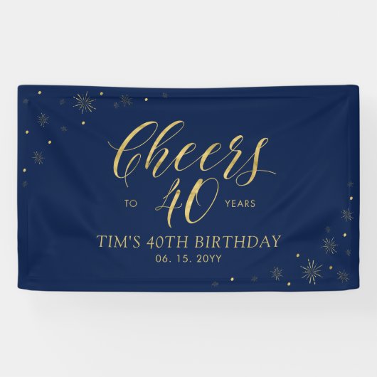 Banderoles Gold & Navy Modern Cheers 40e fête d'anniversaire (Horizontal)