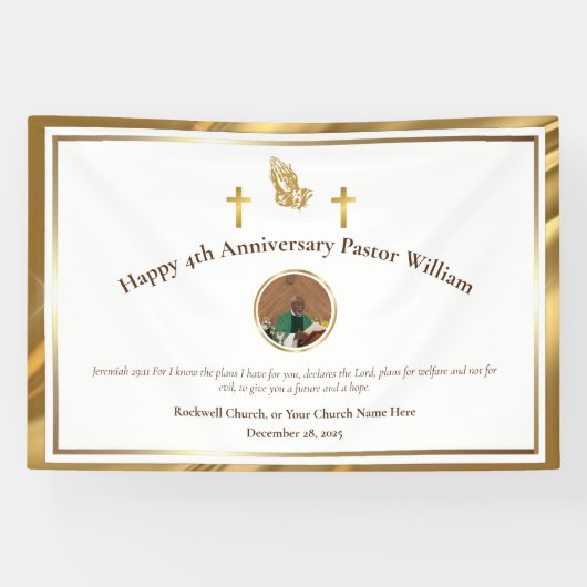 Banderoles Gold Pastor Appréciation Église Anniversaire (Horizontal)